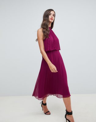 asos design halter tie neck midi dress in pleat