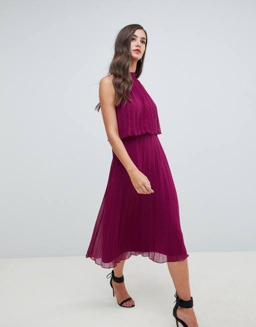 Asos design halter tie neck midi dress hotsell in pleat