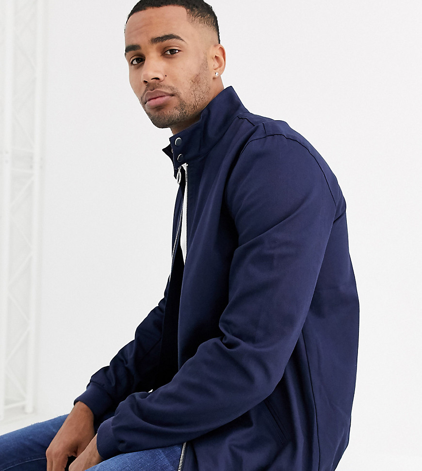Asos Design Tall Harrington Jacket With Funnel Neck In Navy