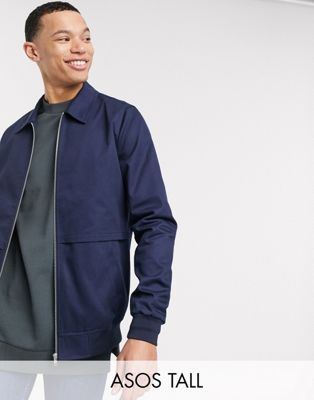 ASOS DESIGN Tall harrington jacket with storm vent in navy | ASOS