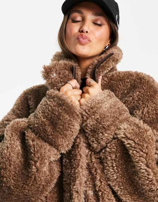 ASOS DESIGN faux fur coat in brown