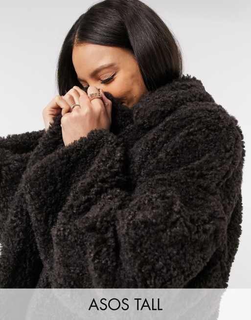 ASOS DESIGN Tall Hero Cappotto maxi a taglio lungo in pelliccia ecologica marrone