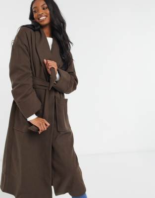 long brown belted coat