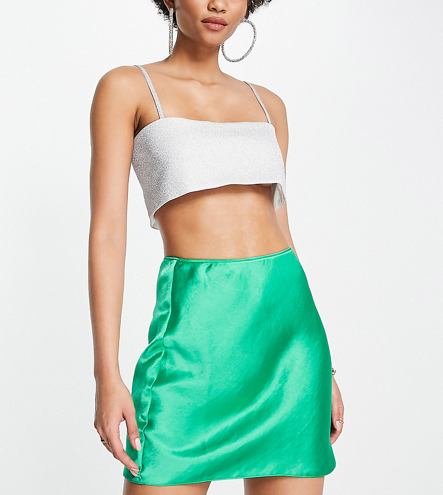 Asos Tall Asos Design Tall Hi-shine Satin Mini Slip Skirt In Pepper Green