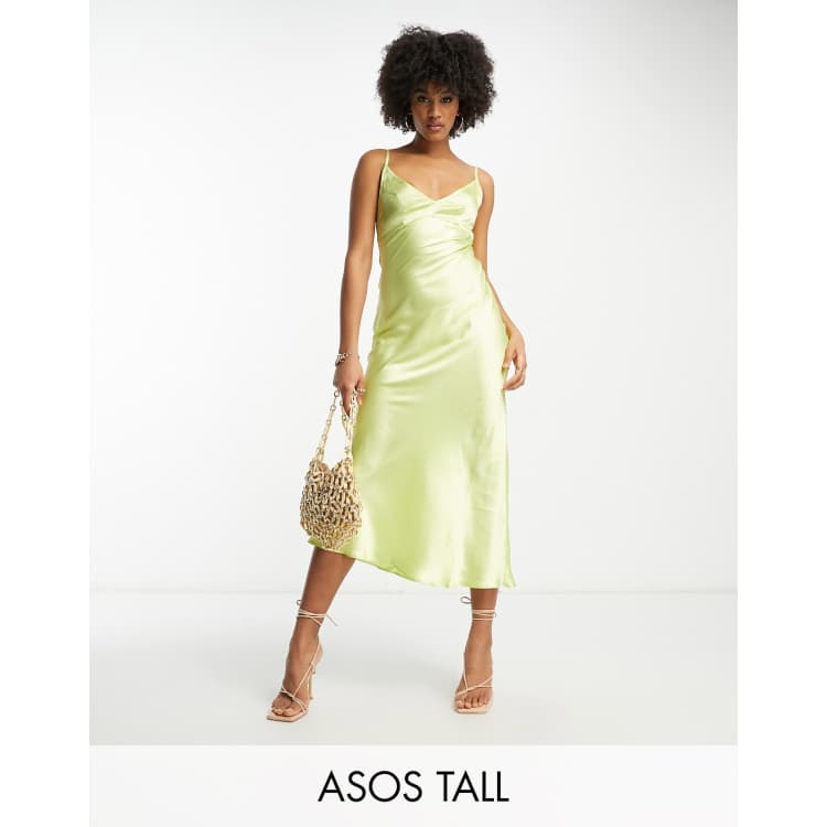 ASOS DESIGN Tall high apex midi slip dress in hammered satin in