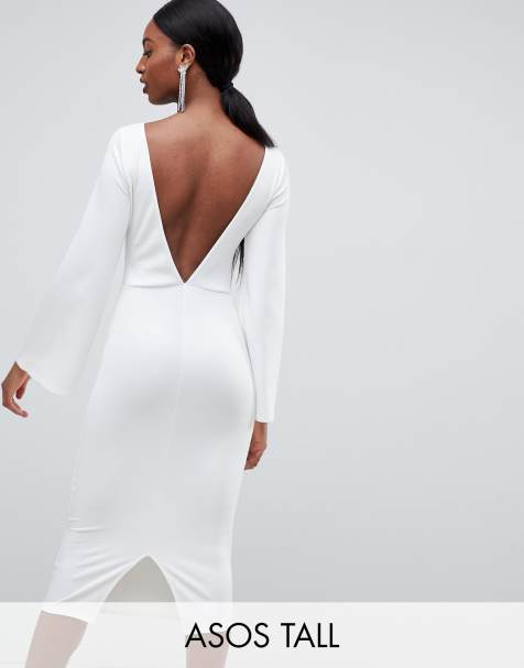 ASOS DESIGN Tall high neck bodycon midi dress with open back and flared sleeve