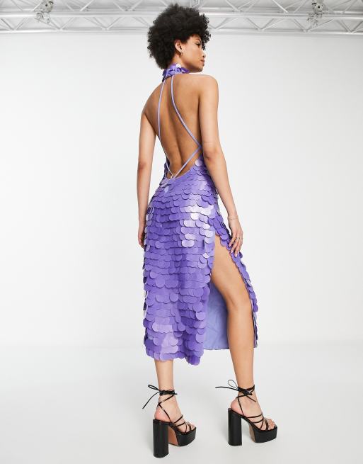 Purple sequin hot sale midi dress