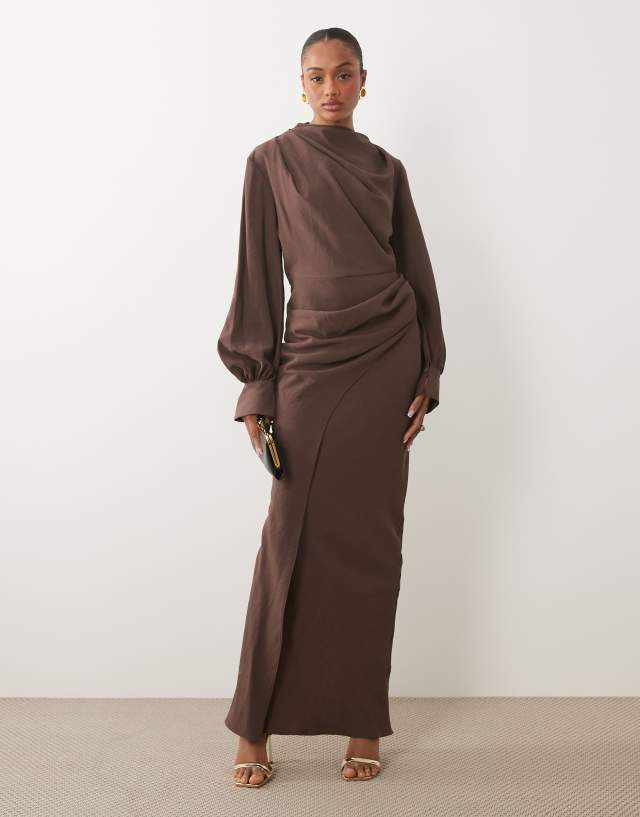 ASOS - Tall High Neck Drape Maxi Dress - Women - Viscose/Polyester - 2 US