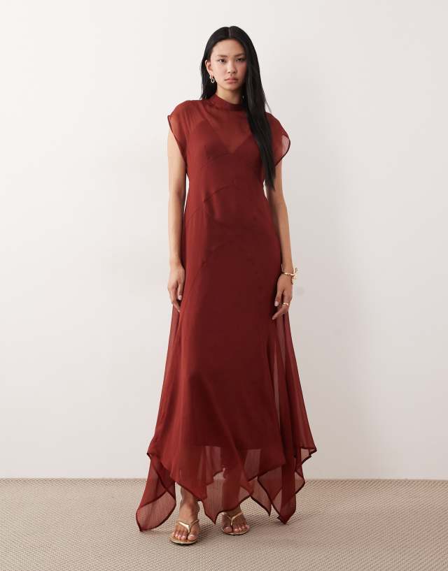 ASOS - High Neck Hanky Hem Chiffon Maxi Dress - Women - Polyester - 6 US