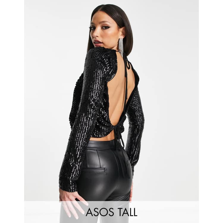 ASOS DESIGN Hourglass plunge top with crystal bar in black