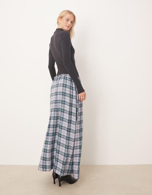 ASOS DESIGN Tall high neck long sleeve hybrid maxi dress in blue check, 4 of 4