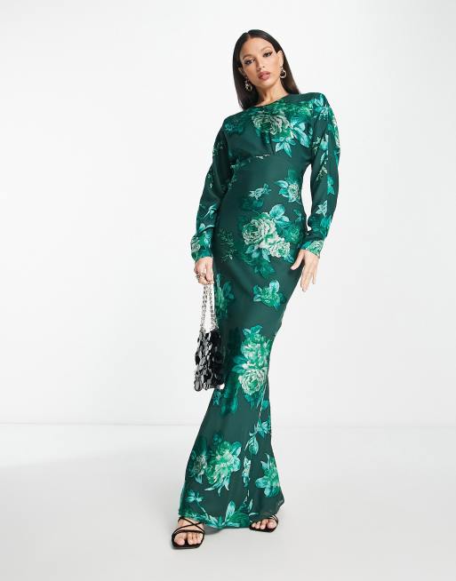 ASOS DESIGN Tall high neck maxi dress with green floral burnout print