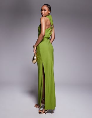 ASOS DESIGN Tall high neck maxi dress with hardware trim in green