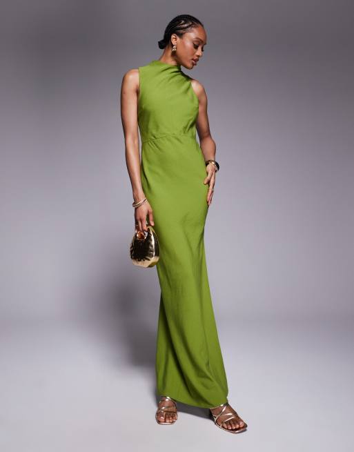 ASOS DESIGN Tall high neck maxi dress with hardware trim in green