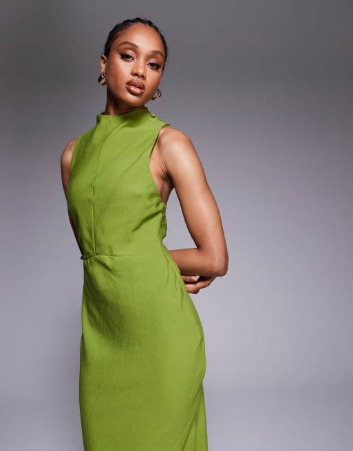 ASOS DESIGN Tall high neck maxi dress with hardware trim in green