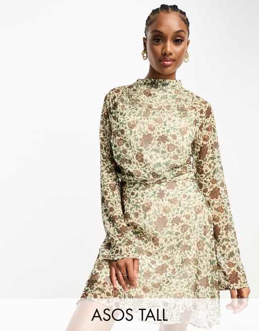 High neck outlet floral dresses