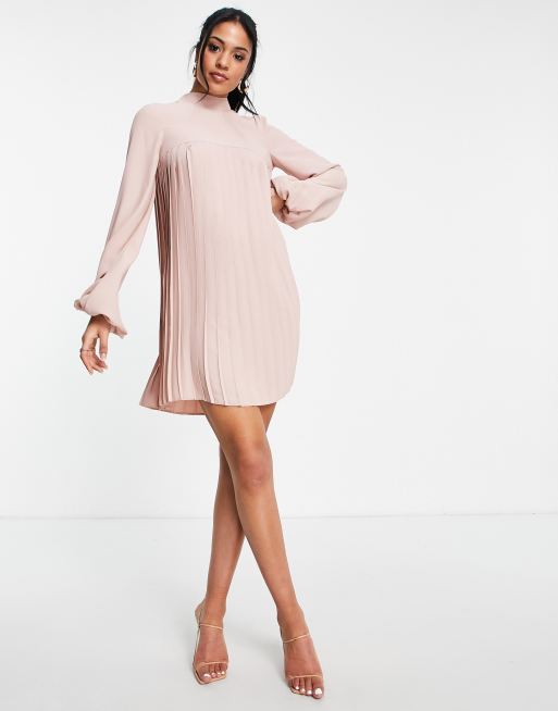 Asos design pleated 2025 trapeze mini dress