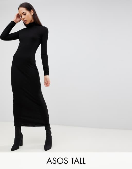 High neck rib maxi 2025 dress with long sleeves