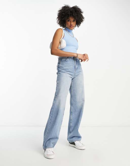 Blue Ribbed High Cut Bodysuit –