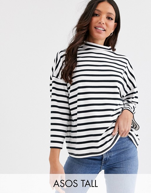 ASOS DESIGN Tall high neck structured top in stripe