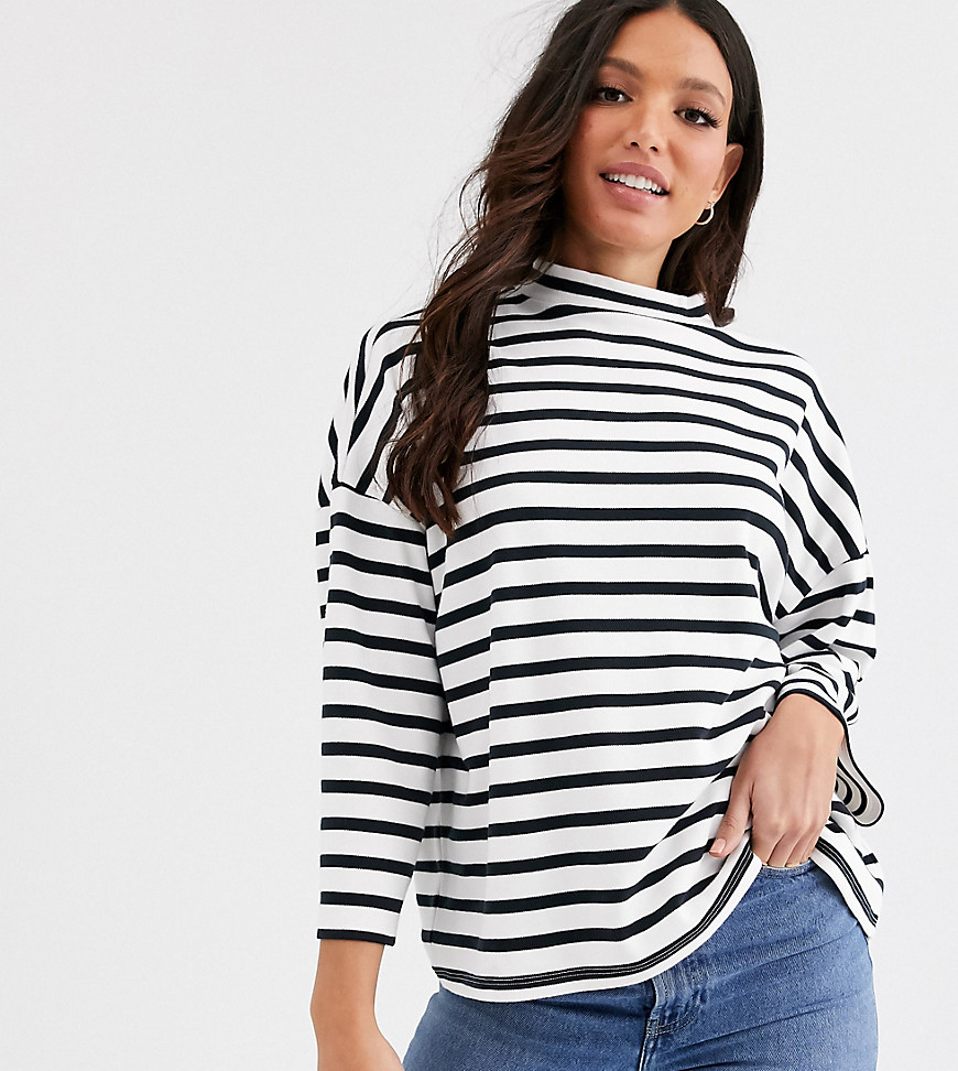 ASOS DESIGN Tall high neck structured top in stripe-Multi