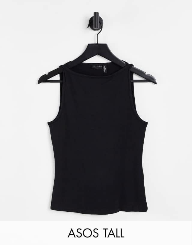 ASOS DESIGN Tall high neck tank in black