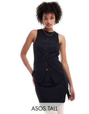 ASOS DESIGN Tall high neck waistcoat in black