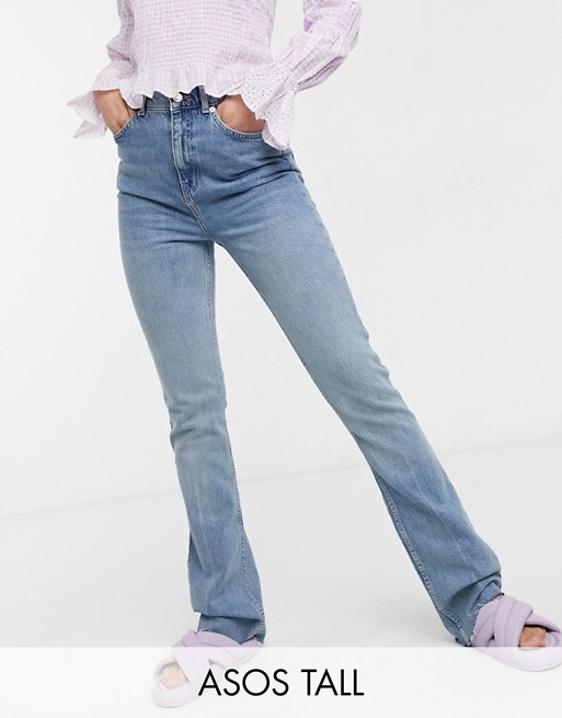 ASOS DESIGN Tall high rise '70's' stretch flare jeans in lightwash