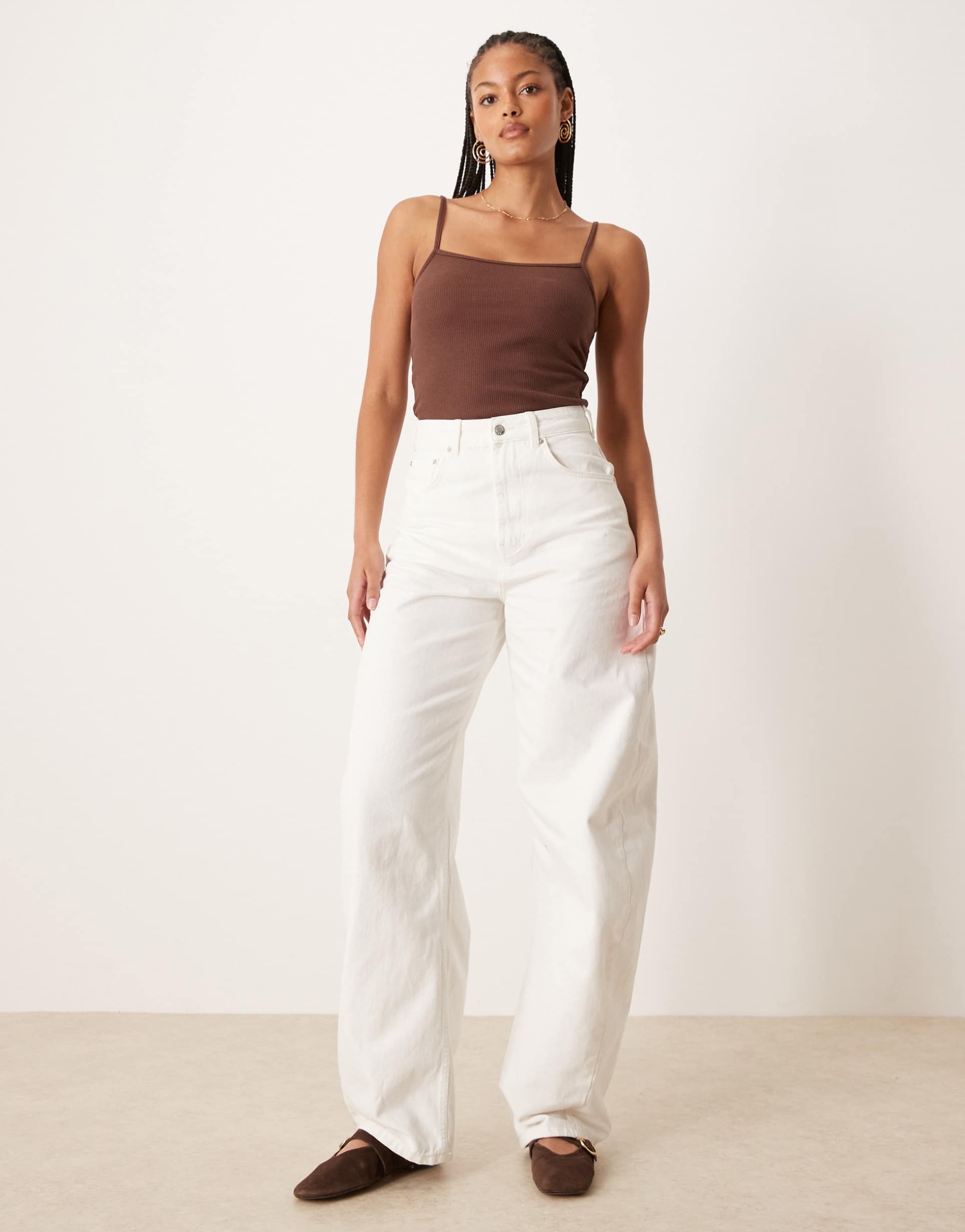 asos design tall high rise barrel jeans in ecru