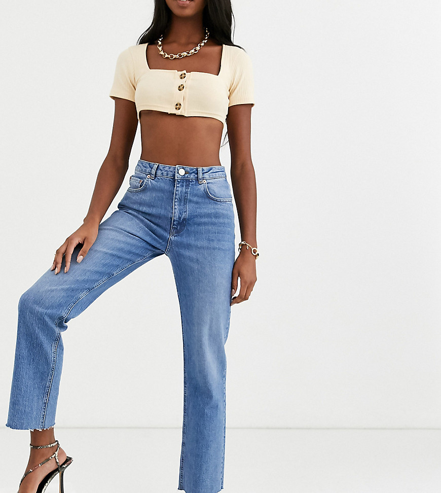 ASOS DESIGN Tall high rise 'effortless' kick flare jeans in vintage midwash-Blues