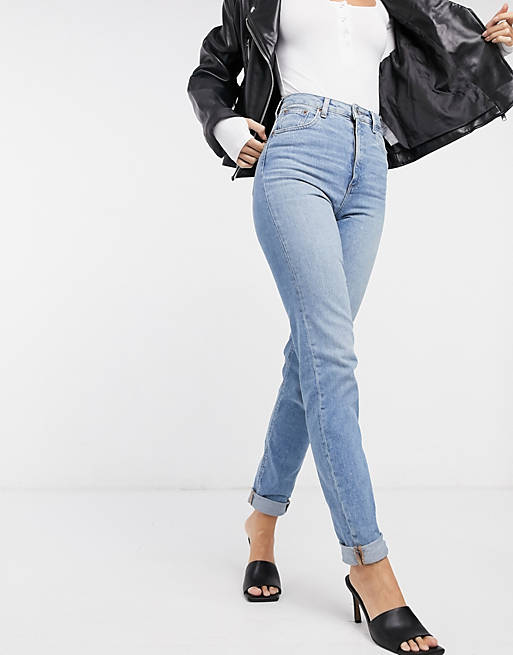 Between retail Injustice ASOS DESIGN Tall high rise 'farleigh' slim mom jeans in stonewash | ASOS