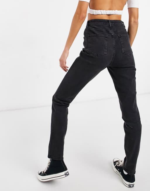 ASOS DESIGN Tall high rise farleigh 'slim' mom jeans in washed black, 2 of 4