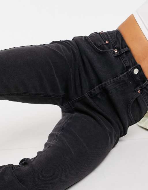 ASOS DESIGN Tall high rise farleigh 'slim' mom jeans in washed black, 3 of 4