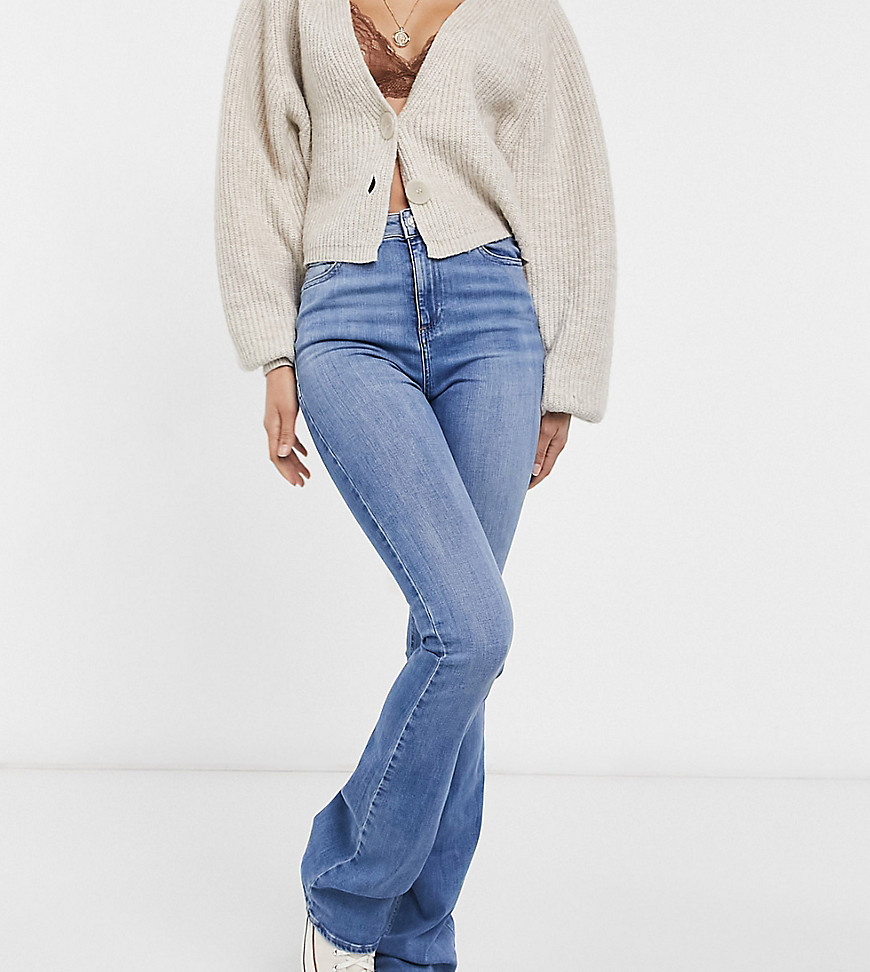 ASOS DESIGN Tall high rise 'lift and contour' flare jeans in bright midwash-Blues