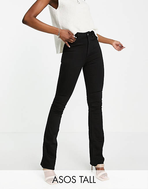  Tall high rise 'lift and contour' flare jeans in clean black 