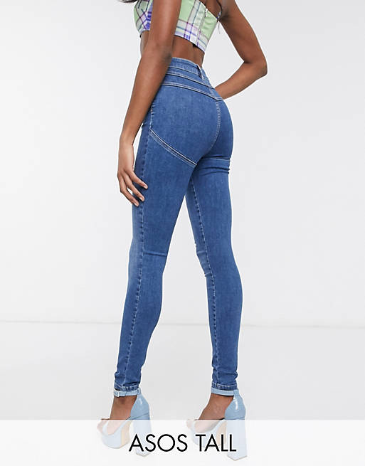 ASOS DESIGN Tall high rise 'lift and contour' skinny jeans in midwash