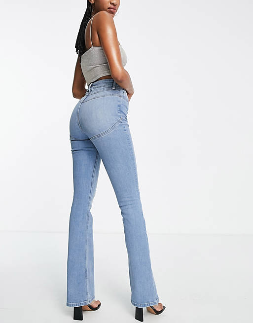  Tall high rise 'lift and contour' stretch flare jeans in mid blue 