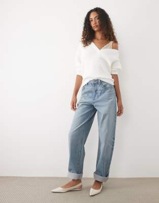 Asos Tall Asos Design Tall High Rise Relaxed Cuffed Jeans In Blue