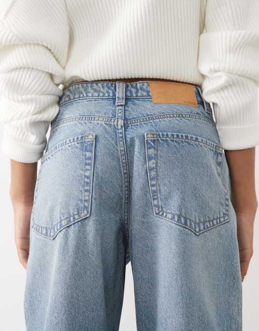 ASOS DESIGN Tall high rise relaxed cuffed jeans in medium-wash blue, 4 of 5