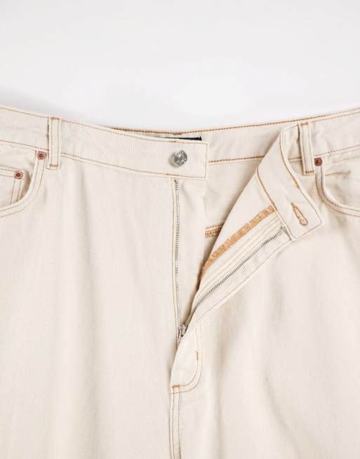 ASOS DESIGN Tall high rise 'relaxed' dad jeans in ecru with extreme rips, 3 of 4