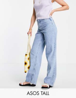 Asos Tall Asos Design Tall High Rise Relaxed Dad Jeans In Light Wash-blues