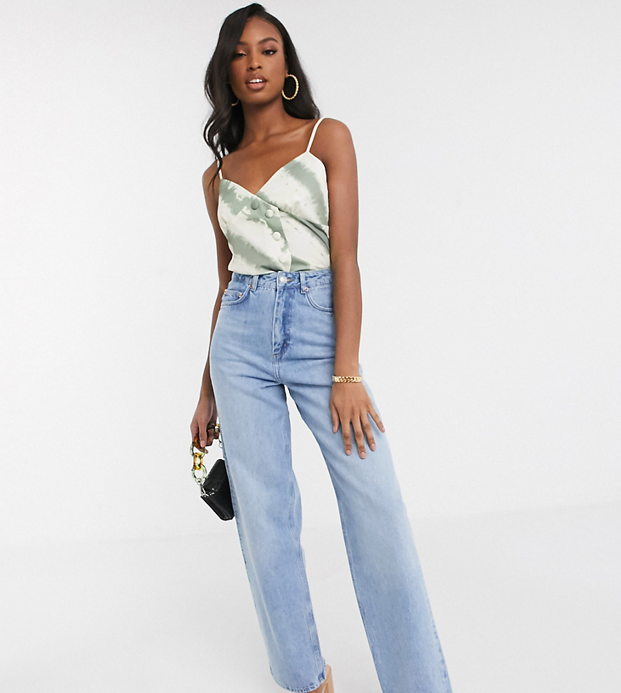 ASOS DESIGN Tall high rise 'Relaxed' dad jeans in midwash-Blues