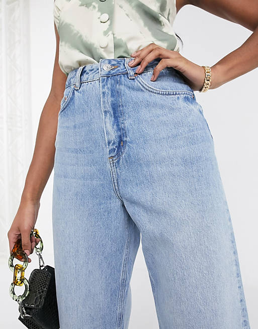 ASOS Damen Kleidung Hosen & Jeans Jeans Tapered Jeans Cotton blend relaxed dad jean with frayed patchwork LBLUE 