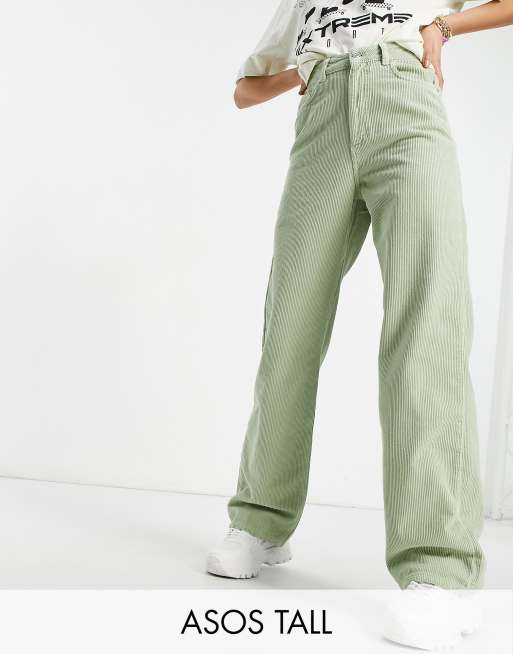 ASOS DESIGN Tall high rise relaxed dad jeans in sage corduroy ASOS
