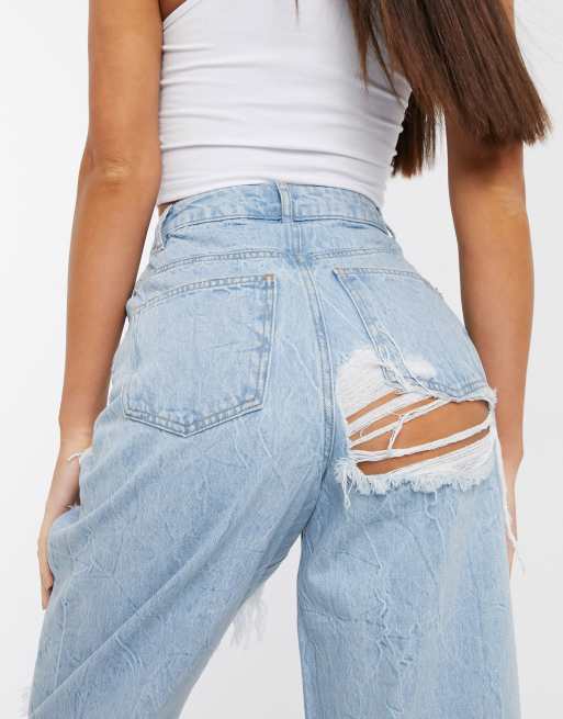 Ultra High-Rise Ripped Light Wash Dad Jeans