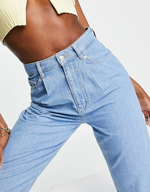  Tall high rise 'relaxed' dad jeans with pleat fronts in midwash 