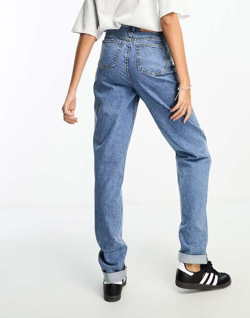 ASOS DESIGN Tall high rise relaxed mom jeans in mid blue ASOS