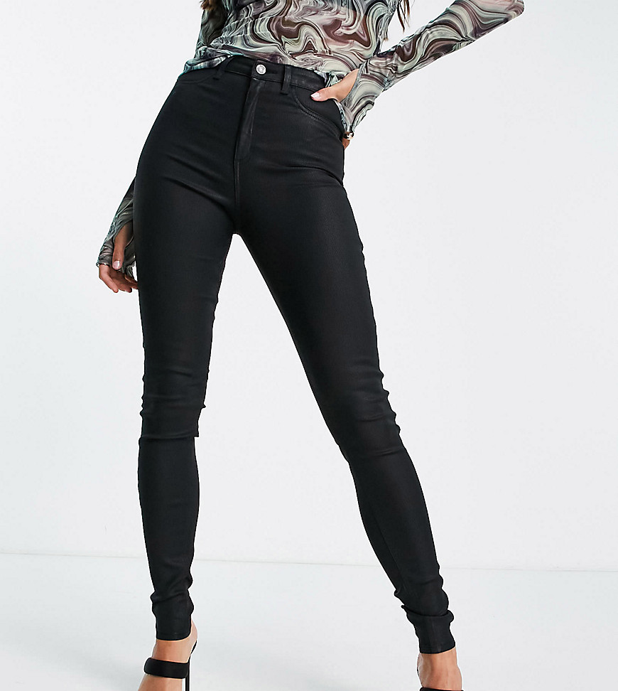 ASOS DESIGN Tall high rise ridley 'skinny' jeans in coated black