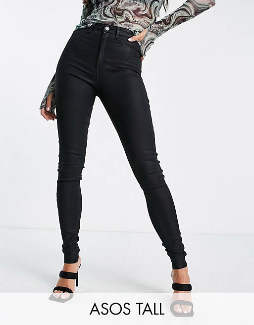 Women Tall high rise ridley 'skinny' jeans in coated black 