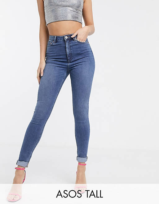 ASOS Damen Kleidung Hosen & Jeans Jeans High Waisted Jeans DTT Petite Jo mid rise skinny jeans in mid wash 